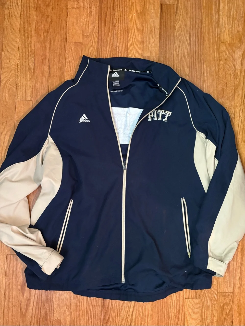 adidas Navy and Cream Pitt Full-Zip Windbreaker Jacket